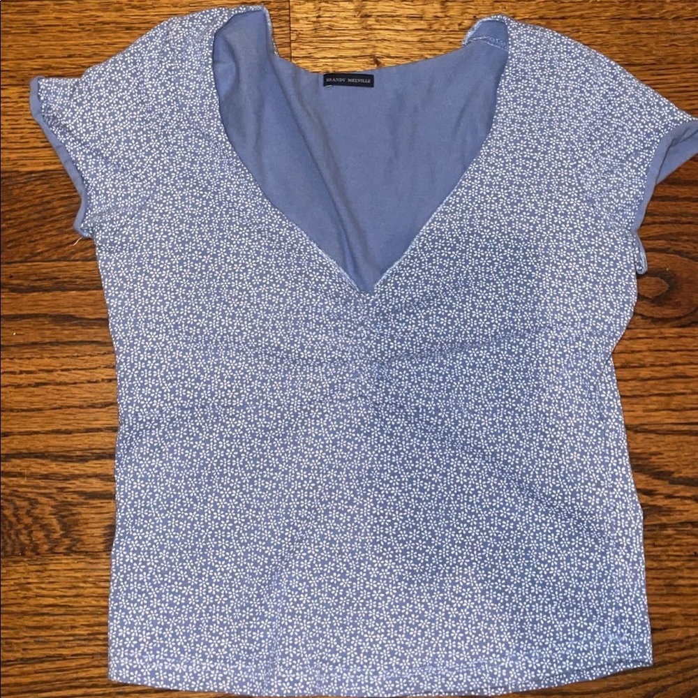 blue crop top with white flowers
